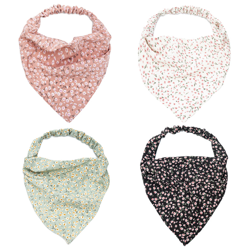 Three-State Floral Elastic Band Headscarf Women&#039;s Thin Flower Cloth Bag Headscarf European and American Triangular Binder Hair Accessories Batch