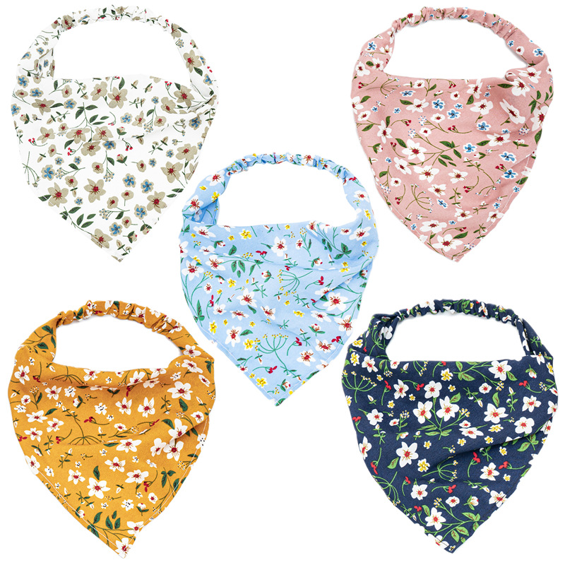 Three-State Floral Elastic Band Headscarf Women&#039;s Thin Flower Cloth Bag Headscarf European and American Triangular Binder Hair Accessories Batch