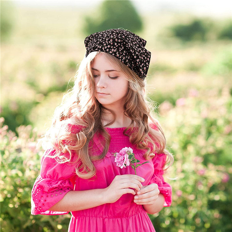 Three-State Floral Elastic Band Headscarf Women's Thin Flower Cloth Bag Headscarf European and American Triangular Binder Hair Accessories Batch Three-State Floral Elastic Band Headscarf Women's Thin Flower Cloth Bag Headscarf European and American Triangular Binder Hair Accessories Batch