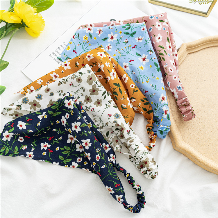Three-State Floral Elastic Band Headscarf Women's Thin Flower Cloth Bag Headscarf European and American Triangular Binder Hair Accessories Batch Three-State Floral Elastic Band Headscarf Women's Thin Flower Cloth Bag Headscarf European and American Triangular Binder Hair Accessories Batch