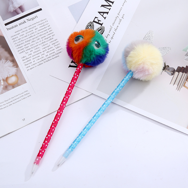 Creative Cartoon Fur Ball Pen Multi-Color Hairy Ball Ballpoint Pen Student Prize Pompom Pen Customizable Factory Direct Sales