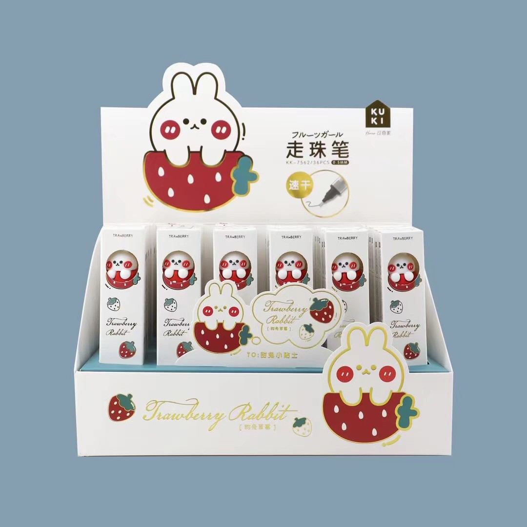 Keqi KK-7562 Silicone Cute Cartoon Sweet Rabbit Strawberry Ballpoint Pen Cartoon Cute Rabbit Gel Pen Fashion Ball Pen