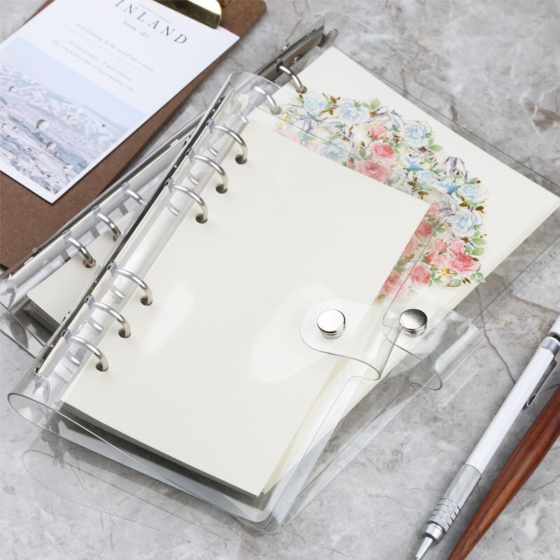 Korean Creative Transparent PVC Loose-Leaf Binder Loose Spiral Notebook Fresh Grid Horizontal Line Plan Notebook Journal Book