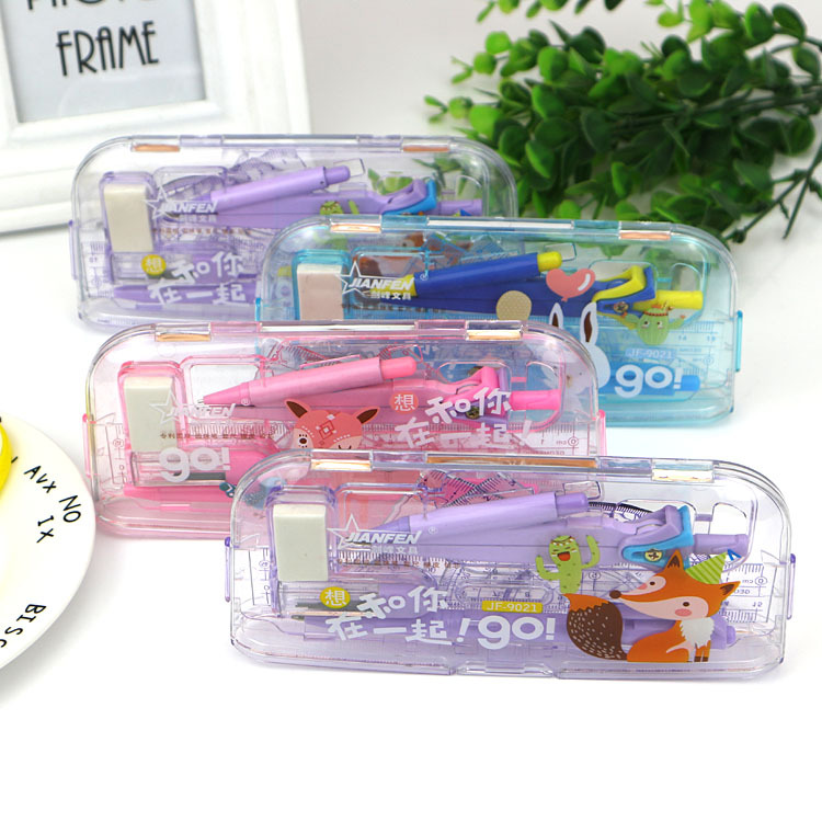 Primary and Secondary School Students Compasses plus Ruler Sets Stationery Combo 8 Sets Wholesale Plastic Painting Tool Propelling Pencil Exam