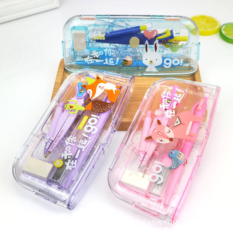Primary and Secondary School Students Compasses plus Ruler Sets Stationery Combo 8 Sets Wholesale Plastic Painting Tool Propelling Pencil Exam