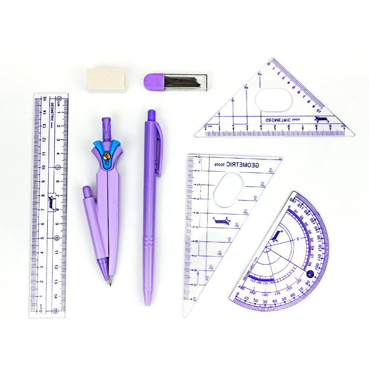 Primary and Secondary School Students Compasses plus Ruler Sets Stationery Combo 8 Sets Wholesale Plastic Painting Tool Propelling Pencil Exam