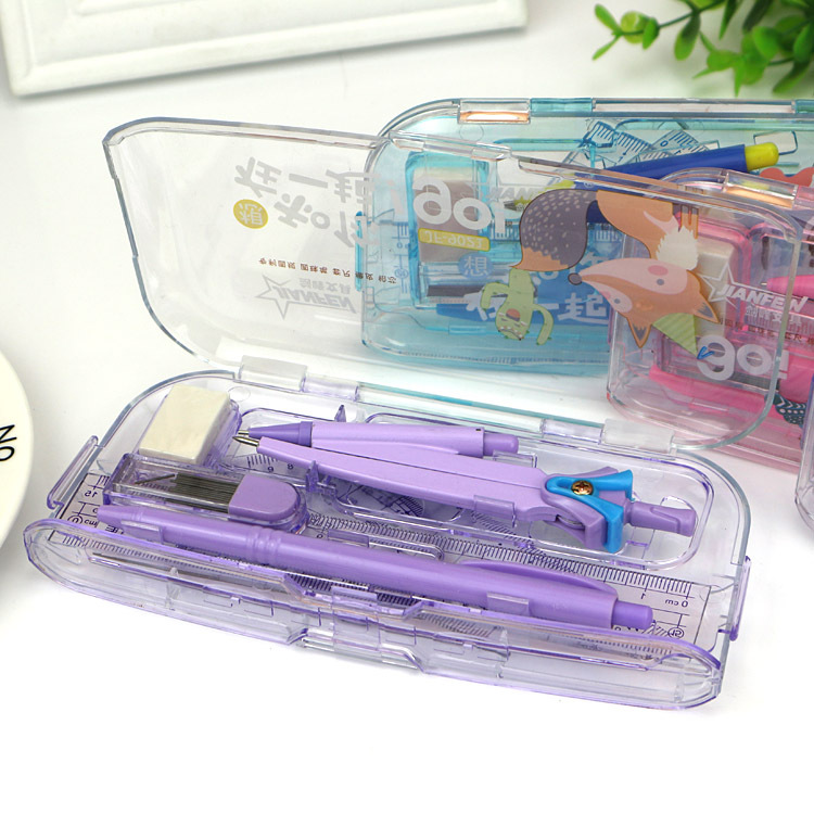 Primary and Secondary School Students Compasses plus Ruler Sets Stationery Combo 8 Sets Wholesale Plastic Painting Tool Propelling Pencil Exam