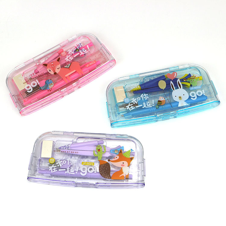 Primary and Secondary School Students Compasses plus Ruler Sets Stationery Combo 8 Sets Wholesale Plastic Painting Tool Propelling Pencil Exam