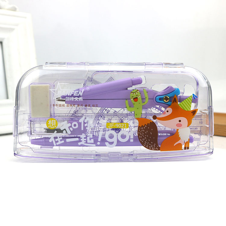 Primary and Secondary School Students Compasses plus Ruler Sets Stationery Combo 8 Sets Wholesale Plastic Painting Tool Propelling Pencil Exam