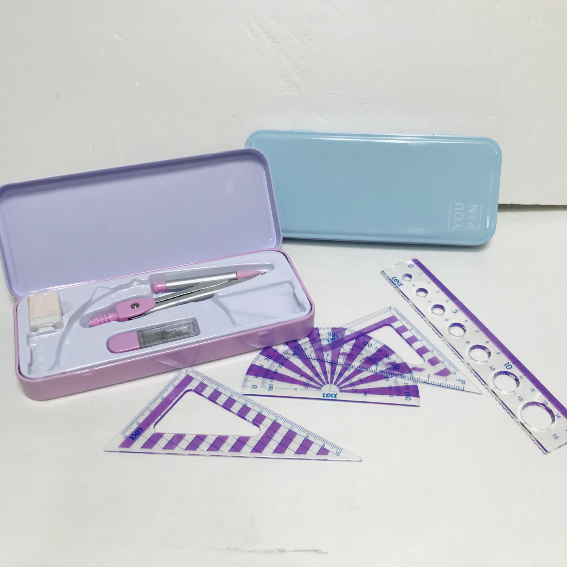 Middle School Students Learn to Use Compasses + Triangular Plate Ruler Sets 8-Piece Set Gift Box Math Drawing Tools Custom Logo