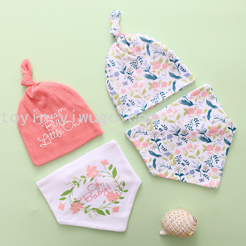 Newborn Hat Triangular Binder Cotton Suit Printed Triangular Binder Cotton Small Hat