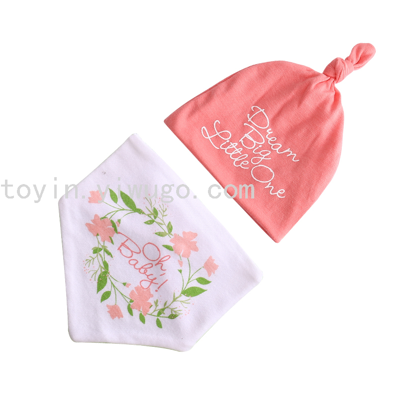 Newborn Hat Triangular Binder Cotton Suit Printed Triangular Binder Cotton Small Hat