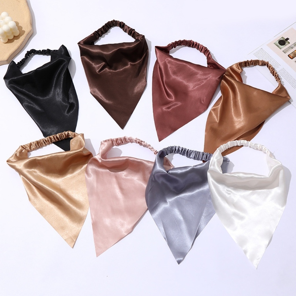 2021 New Headcloth Satin Solid Color Elastic Band Stretch All-Matching Hair Band Cross-Border Women's Triangular Binder Hair Accessories