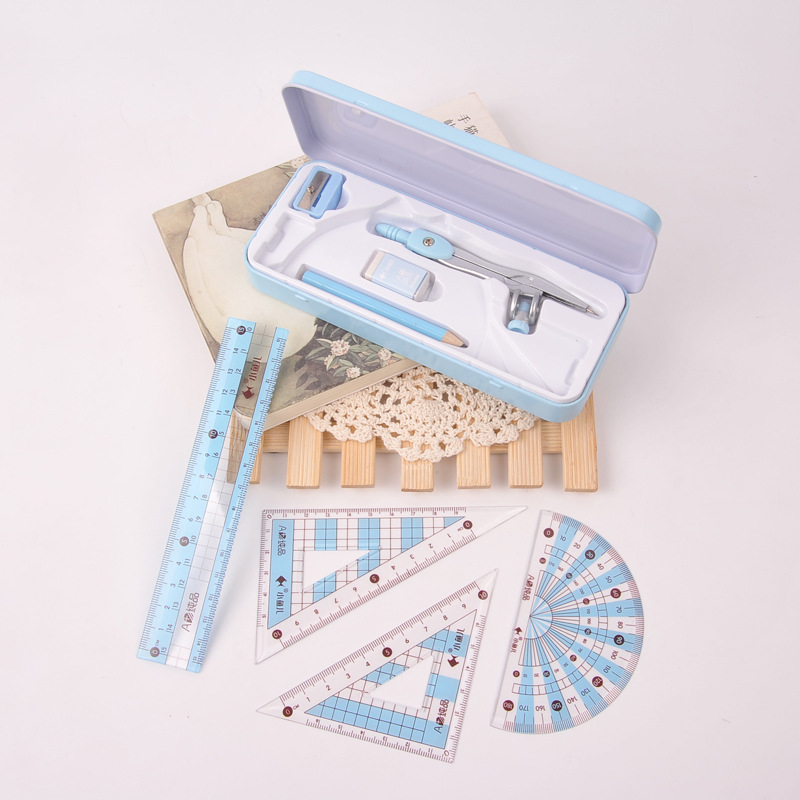 Xiaoyuer 2220 Iron Box Student Drawing Compasses Ruler Set Set Exam Geometry Drawing Tools 8-Piece Gift Box