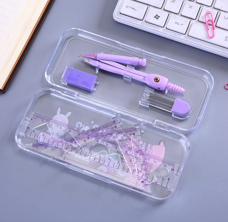 Student Stationery Cartoon Multifunctional Compasses Set Metal Compass Ruler 7-Piece Set Exam Drawing Tools