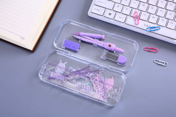 Student Stationery Cartoon Multifunctional Compasses Set Metal Compass Ruler 7-Piece Set Exam Drawing Tools