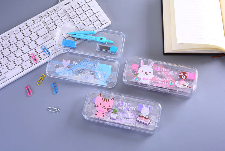 Student Stationery Cartoon Multifunctional Compasses Set Metal Compass Ruler 7-Piece Set Exam Drawing Tools