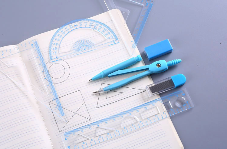 Student Stationery Cartoon Multifunctional Compasses Set Metal Compass Ruler 7-Piece Set Exam Drawing Tools