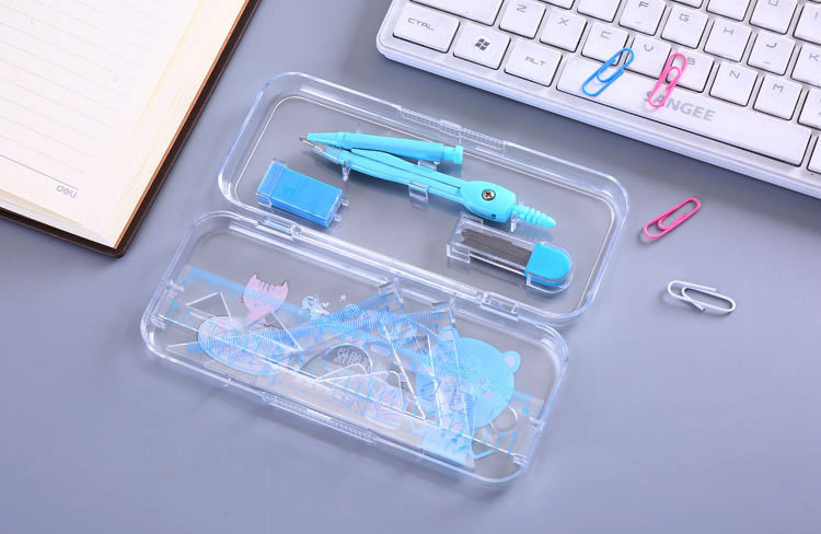Student Stationery Cartoon Multifunctional Compasses Set Metal Compass Ruler 7-Piece Set Exam Drawing Tools