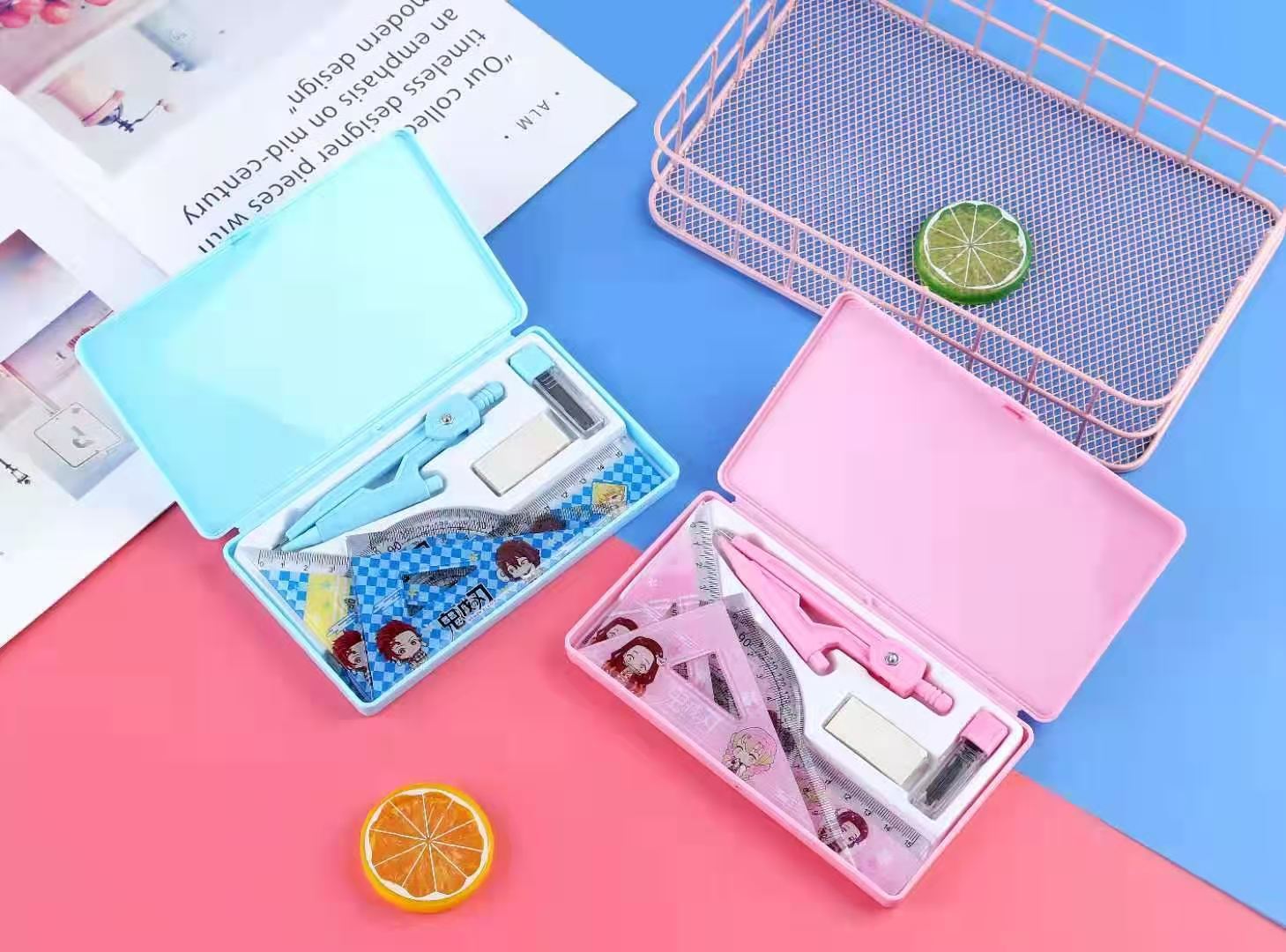 Anime Merchandise Student Compasses Ruler Set Refill 7-Piece Set Student Stationery Gift
