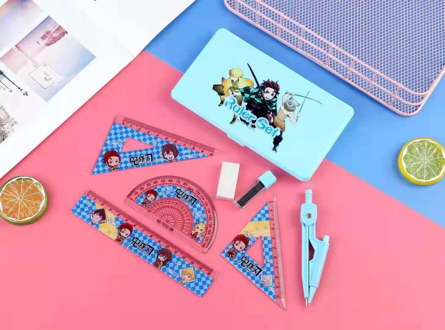 Anime Merchandise Student Compasses Ruler Set Refill 7-Piece Set Student Stationery Gift