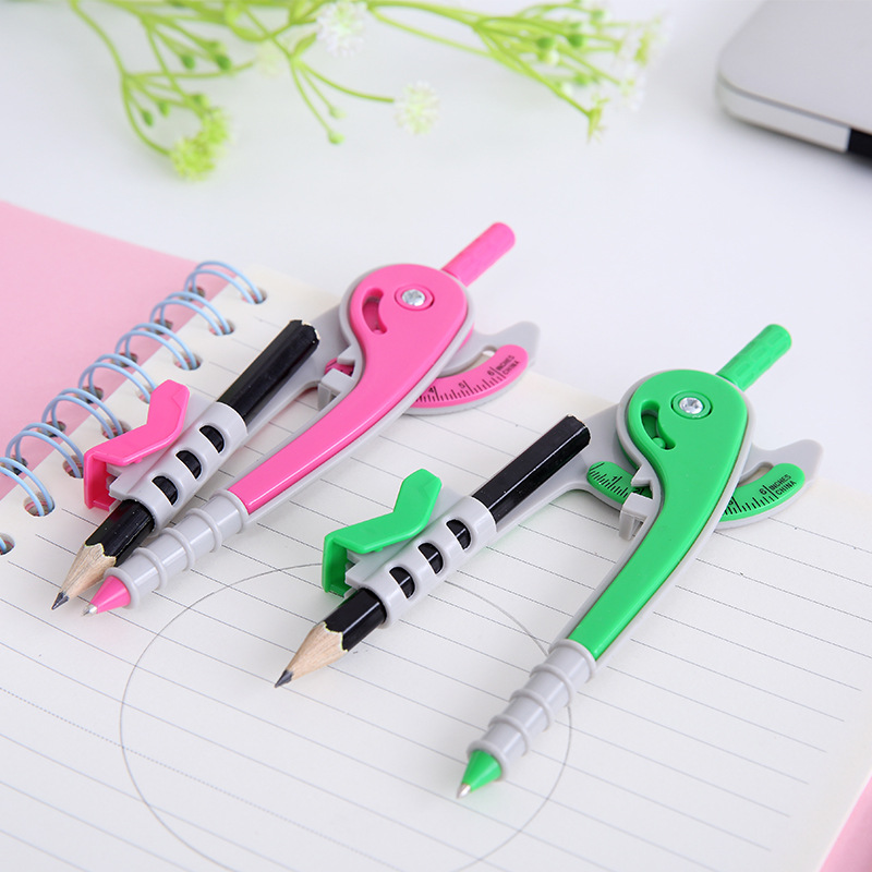 New Positioning Compasses Cartoon Drawing Design Geometric Compasses with Pencil Universal Compasses Student Studying Stationery