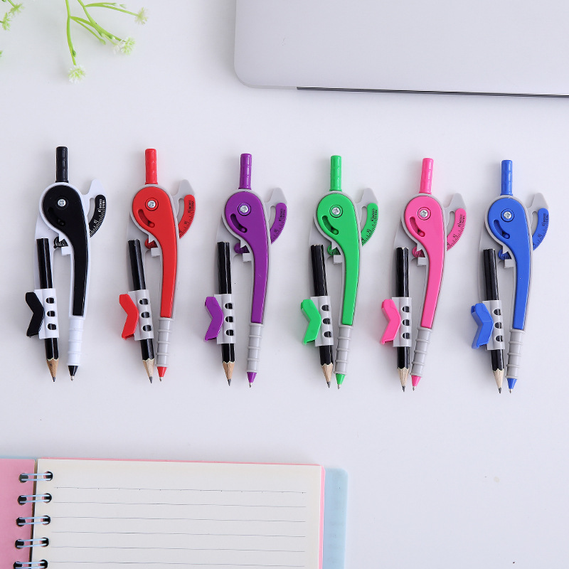 New Positioning Compasses Cartoon Drawing Design Geometric Compasses with Pencil Universal Compasses Student Studying Stationery