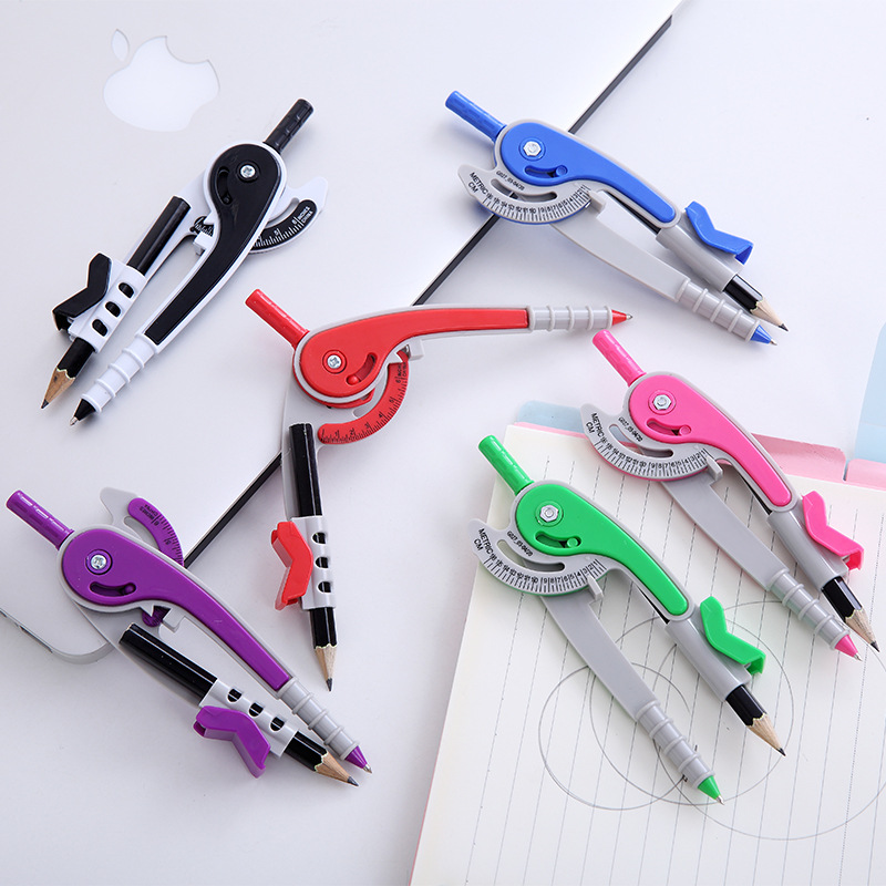 New Positioning Compasses Cartoon Drawing Design Geometric Compasses with Pencil Universal Compasses Student Studying Stationery