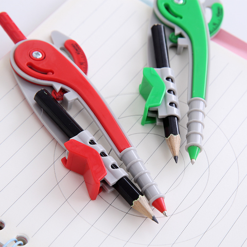 New Positioning Compasses Cartoon Drawing Design Geometric Compasses with Pencil Universal Compasses Student Studying Stationery