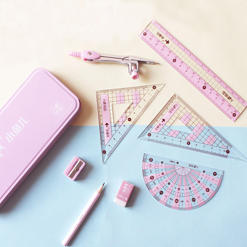 Xiaoyuer Compasses Set Compasses Students Use Iron Box Packaging School Supplies Eight-Piece Set Combination Ruler Set