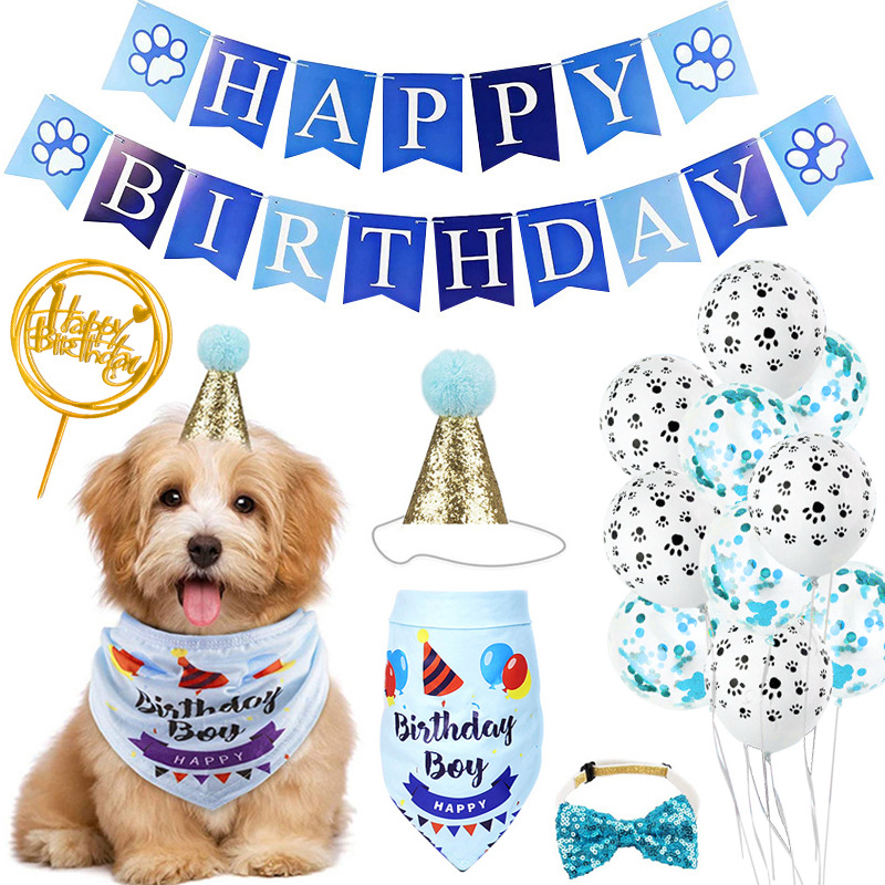 Pet Birthday Party Dog Hanging Flag Triangular Binder Birthday Hat Decoration Props Layout Supplies Holiday Dress-up Suit
