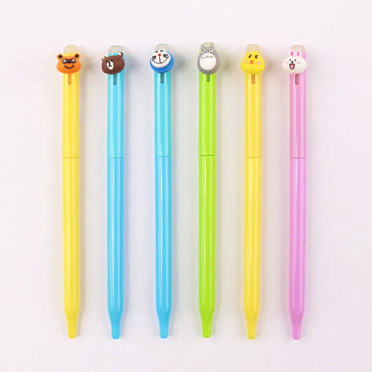 Dotted Stone 4065 Cute Cartoon Grinding Head Gel Pen 0.5mm Press Heat Erasable Pen Sponge Wipe Ball Pen Black
