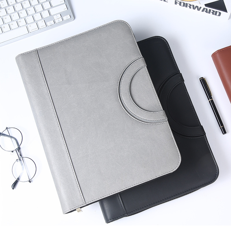 Wholesale Multifunctional A4 Portable Folder Zipper Bag Material Storage Leather Loose-Leaf Binder Business Leather Male Package