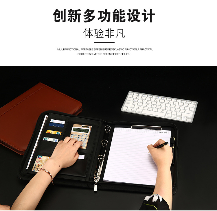 Wholesale Multifunctional A4 Portable Folder Zipper Bag Material Storage Leather Loose-Leaf Binder Business Leather Male Package