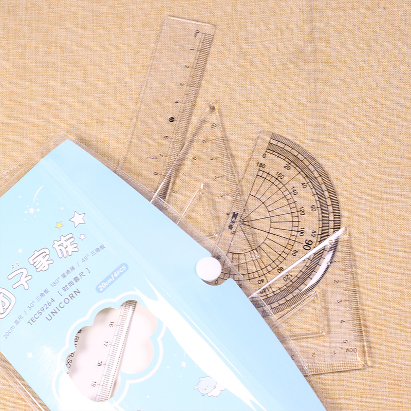 Clannad Four Pieces Ruler Sets Children Ruler Sets Student Cute Ruler Sets Triangular Plate Compasses Ruler School Supplies Wholesale