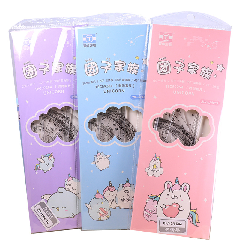 Clannad Four Pieces Ruler Sets Children Ruler Sets Student Cute Ruler Sets Triangular Plate Compasses Ruler School Supplies Wholesale