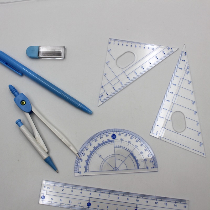 Wholesale Compasses Ruler Set Double-Layer Plastic Boxed Compasses 7-Piece Set Student Geometry Drawing Suit Stationery