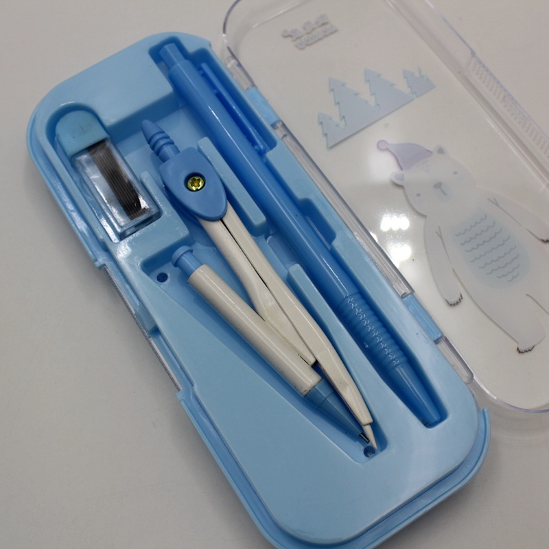 Wholesale Compasses Ruler Set Double-Layer Plastic Boxed Compasses 7-Piece Set Student Geometry Drawing Suit Stationery