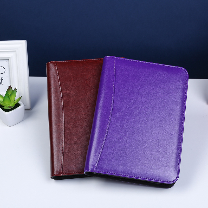 Business Male Package Cross-Border A5 Zipper Notebook Office Storage Loose-Leaf Binder Multi-Functional Creative Logo Notepad