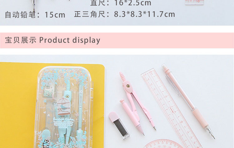 Aihao Stationery Fresh Mysterious Garden Drawing Ruler Set Triangular Plate Compasses 7707 8-Piece Set