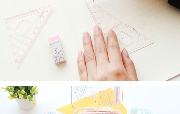 Aihao Stationery Fresh Mysterious Garden Drawing Ruler Set Triangular Plate Compasses 7707 8-Piece Set
