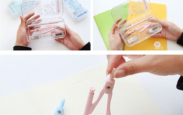 Aihao Stationery Fresh Mysterious Garden Drawing Ruler Set Triangular Plate Compasses 7707 8-Piece Set