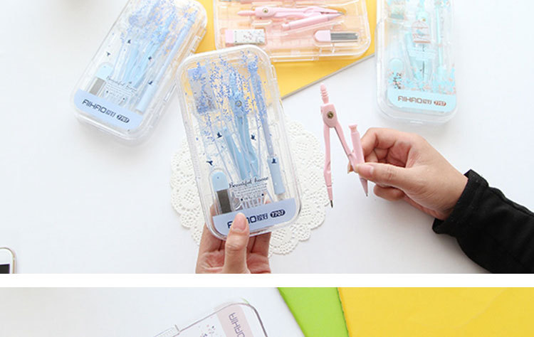 Aihao Stationery Fresh Mysterious Garden Drawing Ruler Set Triangular Plate Compasses 7707 8-Piece Set