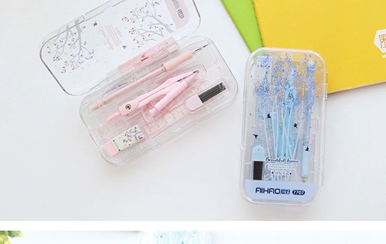 Aihao Stationery Fresh Mysterious Garden Drawing Ruler Set Triangular Plate Compasses 7707 8-Piece Set