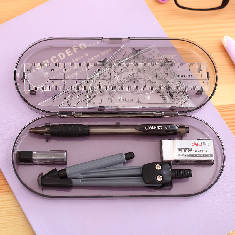 Deli Drawing Suit 8-Piece Set Compasses Ruler Protractor 9591 Set Student Stationery Ruler Set Drawing Tools