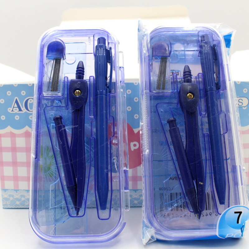 Wholesale Compasses Ruler Set Student Geometric Drawing Ruler Set Plastic Boxed 7-Piece Office Stationery