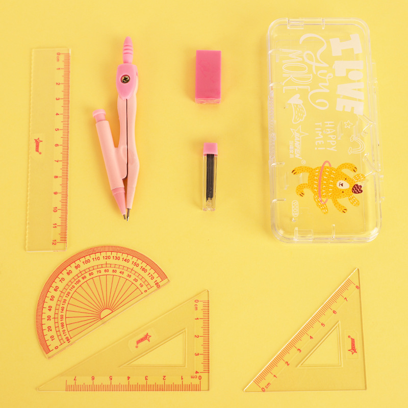 Boxed Color 7-Piece Set Compasses Student Geometric Ruler School Supplies Math Toolkit Design Drawing Equipment