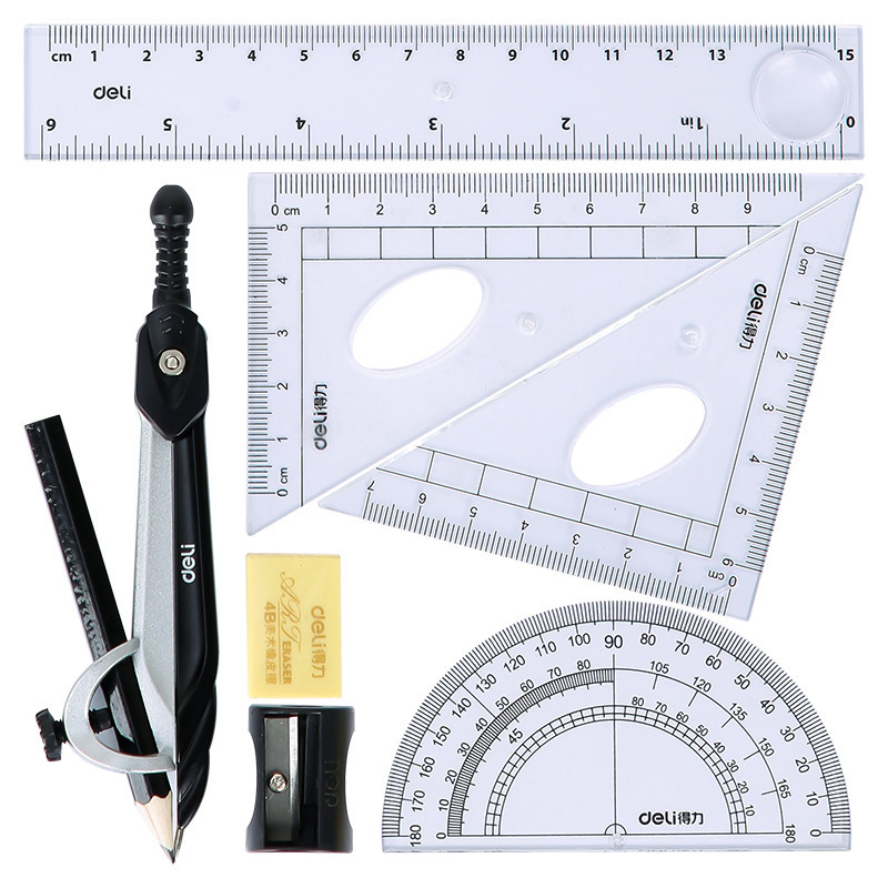 Deli 72151 Compasses Professional Drawing Drafting Design Tools Student Exam Stationery Compasses Set Ruler Set