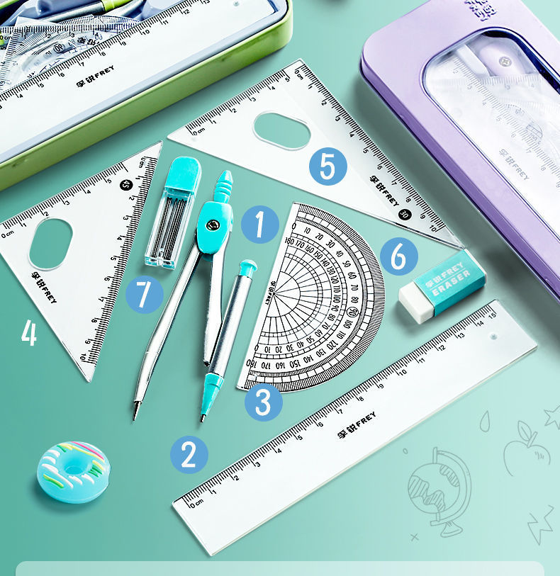 Compasses Ruler Set Set Square Student Stationery Ruler Triangular Plate Primary School Student Ruler Sets Multifunctional Drawing Supplies
