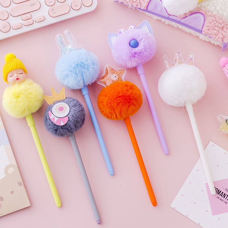 Internet Hot Girlish Creative Fur Ball Pen Nice Pen Cute Super Cute Black Pen Gel Pen Student Stationery Supplies